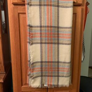 Marley Lilly Orange Plaid Blanket Scarf with Fringe